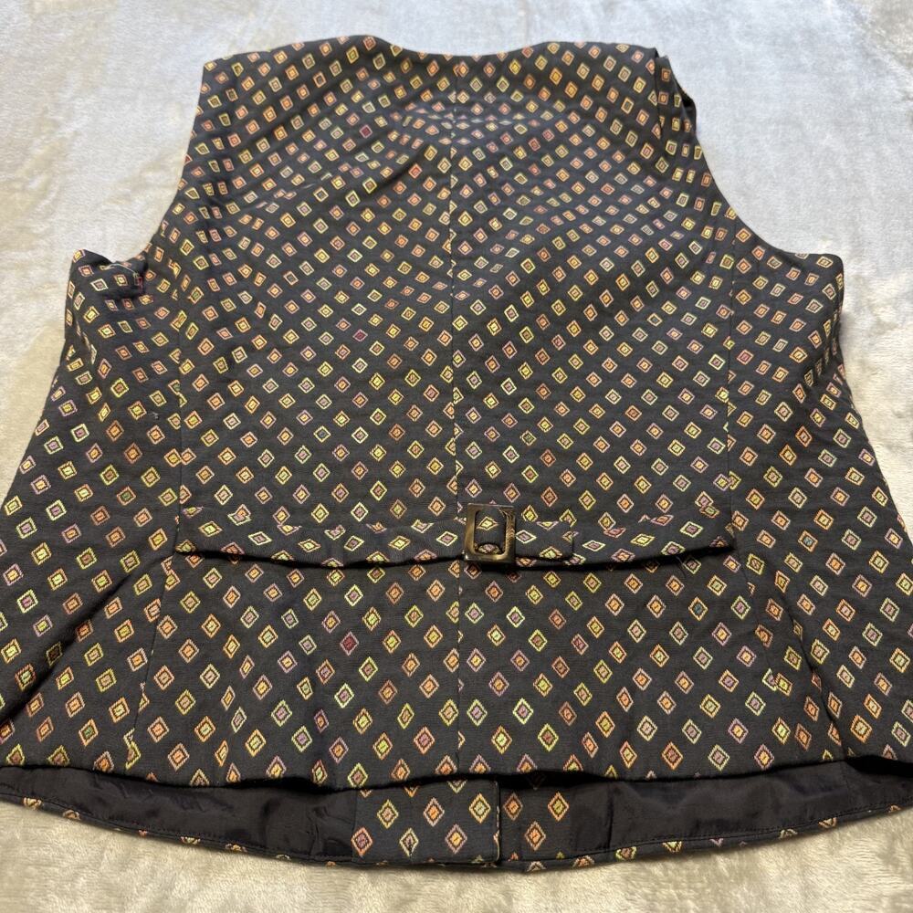 Lafayette 148 New York Vest Women L Brown Geometric Print Cotton Rayon Button - Picture 2 of 12